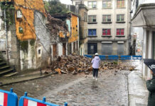 Caída parte fachada na rúa Santiago